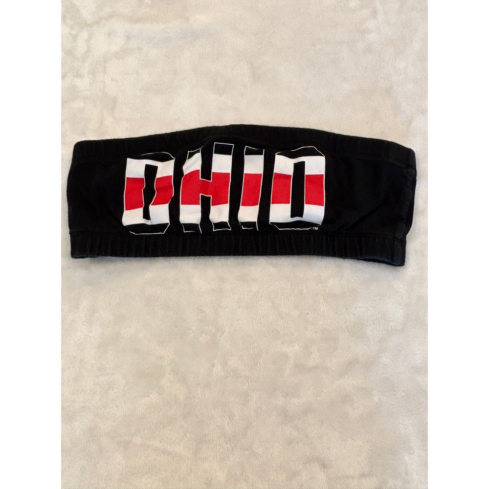 Victorias Secret PINK Ohio State Buckeyes Bandeau Top Black Red Large OSU Brutus